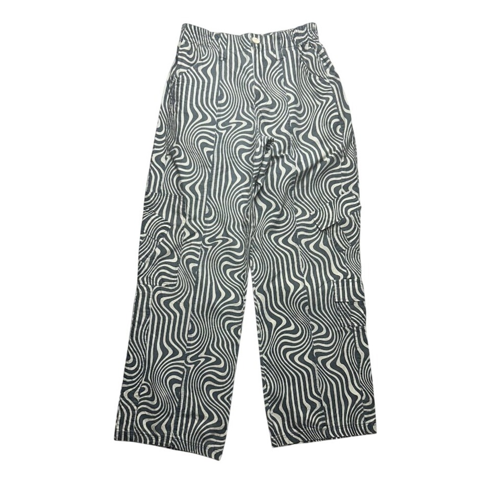 Miss Love Wavy Swirl Cargo Pants Grey Cream Cotton  Womens Size S